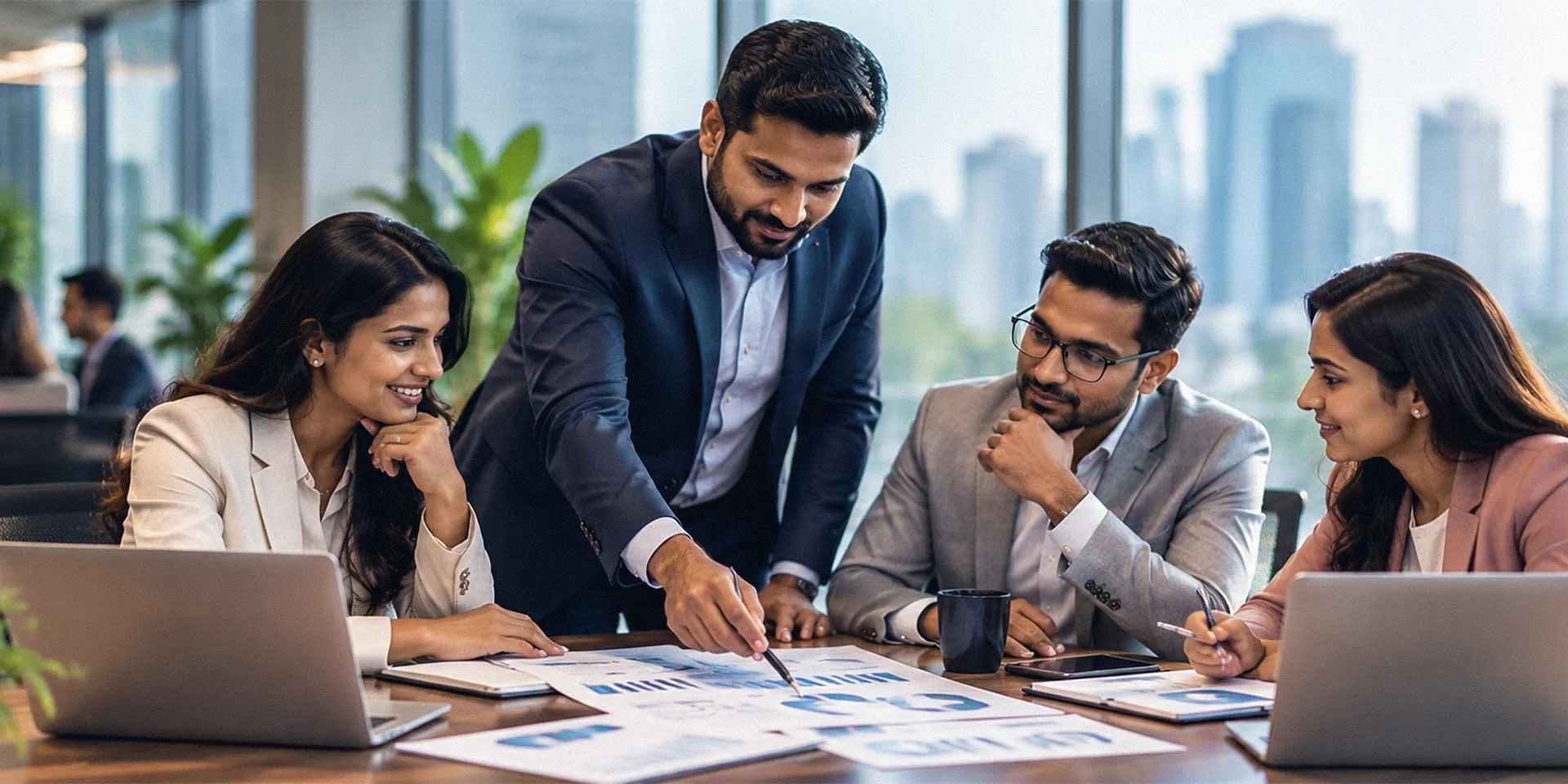 Business consultants reviewing a plan with a client